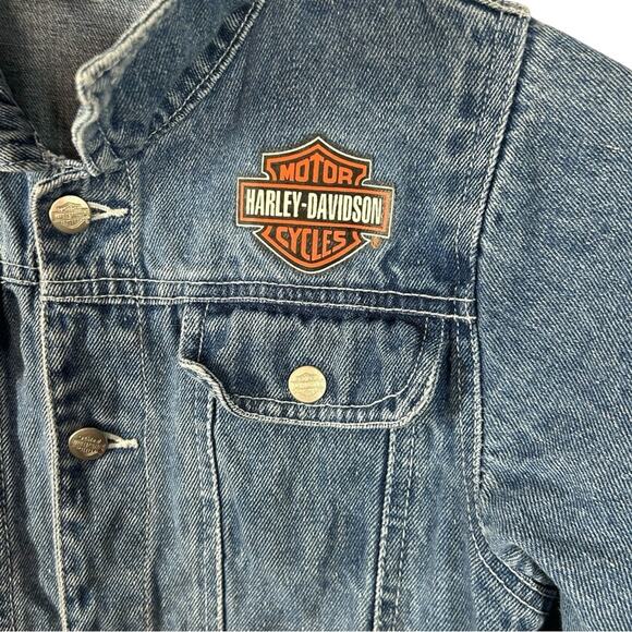 Harley Davidson Motorcycle Blue Jean Denim Logo Trucker Jacket Big Kid 12/14 - Picture 4 of 12